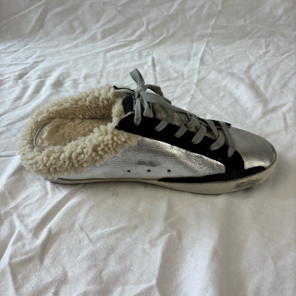 SOLD Golden Goose Sabot Super Star Slip on Shearling Sneaker Silver size 39 - Picture 7 of 15